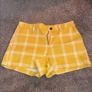 Mustard yellow white plaid shorts